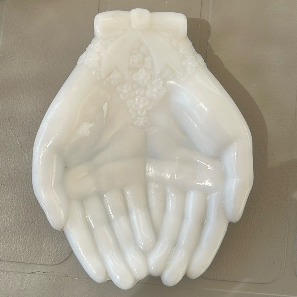 Avon milk glass tray, soap dish